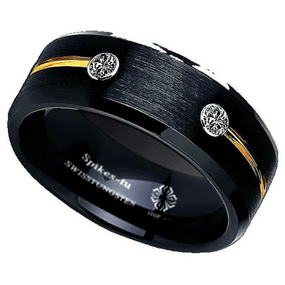 Tungsten Rings for Men Wedding Bands for Him Womens Wedding Bands for Her 8mm Gold Grooved Line Diamond