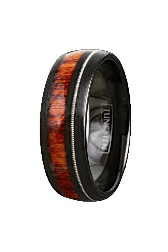 Tungsten Rings for Men Wedding Bands for Him Womens Wedding Bands for Her 8mm Guitar String and Acacia Wood