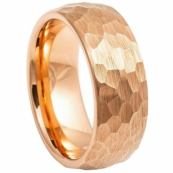 Tungsten Rings for Men Wedding Bands for Him Womens Wedding Bands for Her 8mm Hammered Brush Dome Rose Gold
