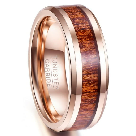 Tungsten Rings for Men Wedding Bands for Him Womens Wedding Bands for Her 8mm Natural Koa Wood Inlay