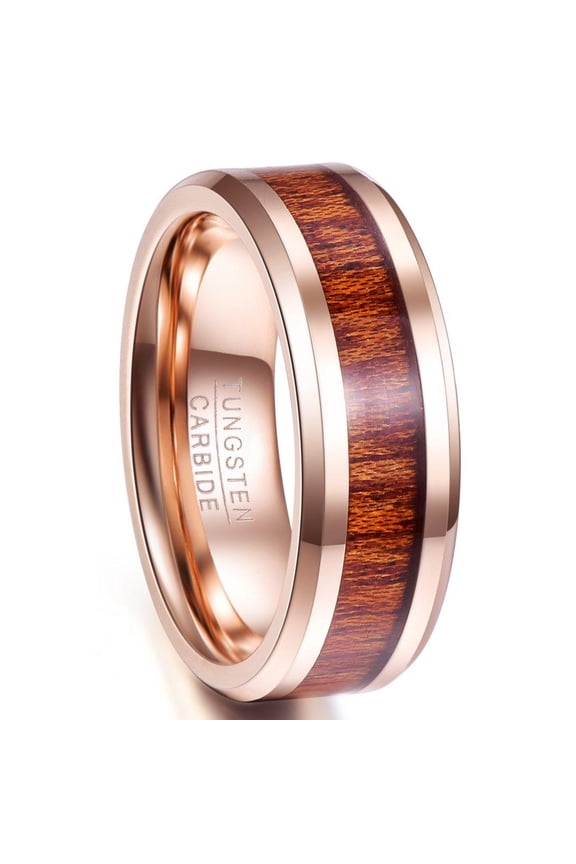 Tungsten Rings for Men Wedding Bands for Him Womens Wedding Bands for Her 8mm Natural Koa Wood Inlay