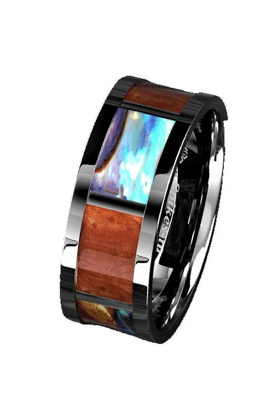 Tungsten Rings for Men Wedding Bands for Him Womens Wedding Bands for Her 8mm Real Wood Abalone Shell With Opal