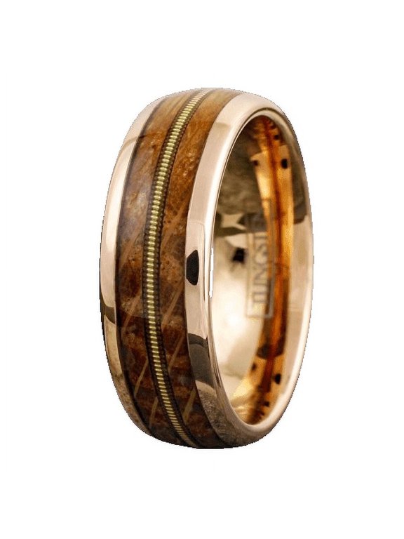 Tungsten Rings for Men Wedding Bands for Him Womens Wedding Bands for Her 8mm Rose Gold Whiskey Barrel Wood-Guitar