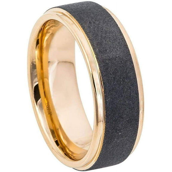 Tungsten Rings for Men Wedding Bands for Him Womens Wedding Bands for Her 8mm Sandblasted Finish Center Stepped Edge Rose Gold