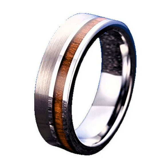 Tungsten Rings for Men Wedding Bands for Him Womens Wedding Bands for Her 8mm Silver Black Off Center Koa Wood