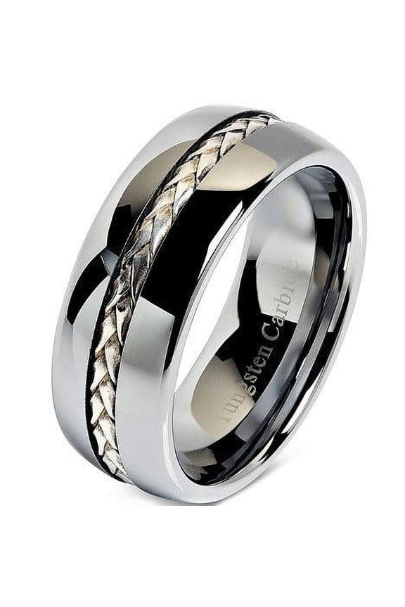 Tungsten Rings for Men Wedding Bands for Him Womens Wedding Bands for Her 8mm Silver Braid Inlay Wedding Band