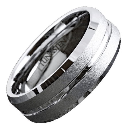 Tungsten Rings for Men Wedding Bands for Him Womens Wedding Bands for Her 8mm Silver Sand Blast Finish Center Groove