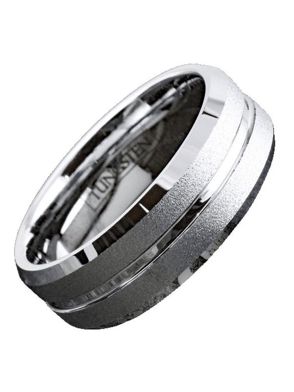 Tungsten Rings for Men Wedding Bands for Him Womens Wedding Bands for Her 8mm Silver Sand Blast Finish Center Groove