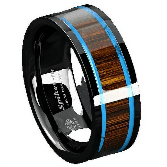 Tungsten Rings for Men Wedding Bands for Him Womens Wedding Bands for Her 8mm Silver Turquoise & Koa Wood Wedding Band Jewelry