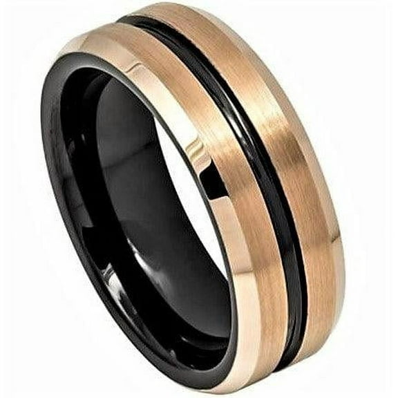 Tungsten Rings for Men Wedding Bands for Him Womens Wedding Bands for Her 8mm Two-tone Black With Brushed Rose Gold