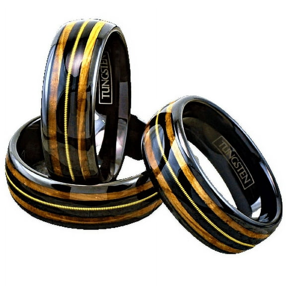 Tungsten Rings for Men Wedding Bands for Him Womens Wedding Bands for Her 8mm Whiskey Barrel Wood Guitar String Wedding Band