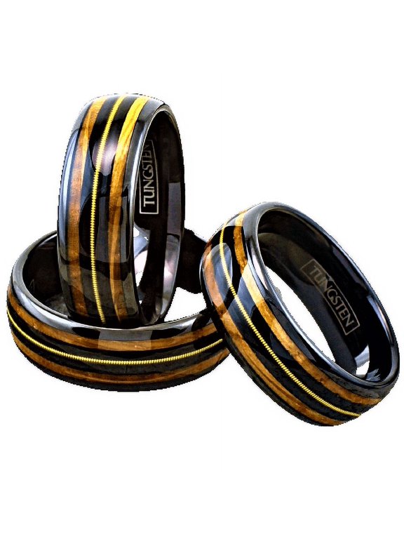 Tungsten Rings for Men Wedding Bands for Him Womens Wedding Bands for Her 8mm Whiskey Barrel Wood Guitar String Wedding Band