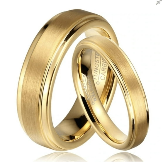 Tungsten Rings for Men Wedding Bands for Him Womens Wedding Bands for Her Set of 2 8mm Yellow Gold Brushed