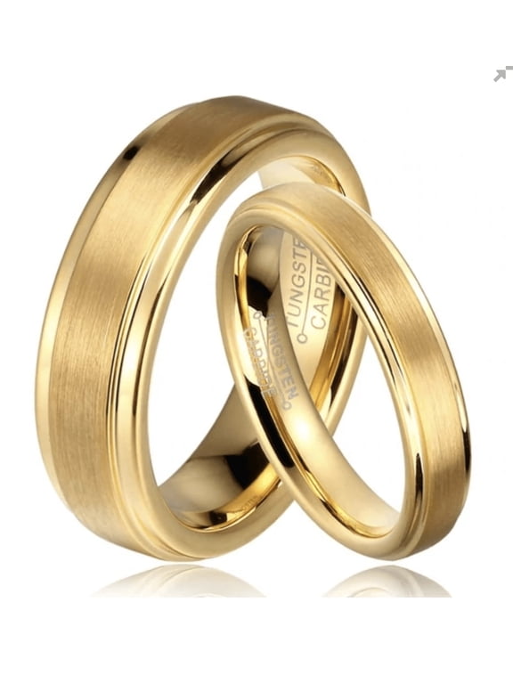 Tungsten Rings for Men Wedding Bands for Him Womens Wedding Bands for Her Set of 2 8mm Yellow Gold Brushed