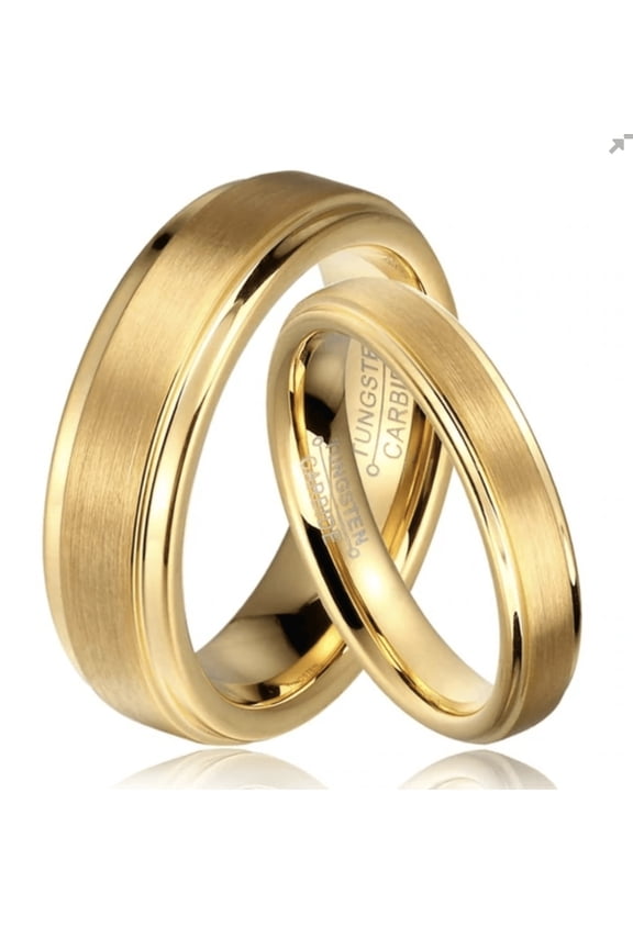 Tungsten Rings for Men Wedding Bands for Him Womens Wedding Bands for Her Set of 2 8mm Yellow Gold Brushed