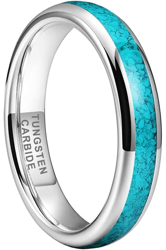 Tungsten Rings for Men Women Engagement Wedding Bands Crushed Turquoise Inlay Domed