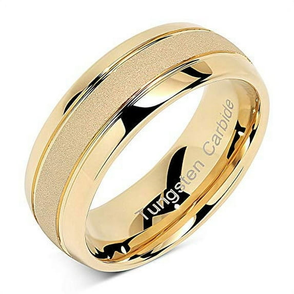 Tungsten Rings for Men Women Gold Wedding Band Sandblasted Finish Dome Edge Sizes 6-16 (Tungsten, 10.5)