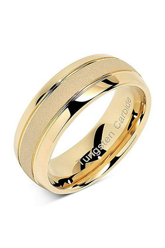 Tungsten Rings for Men Women Gold Wedding Band Sandblasted Finish Dome Edge Sizes 6-16 (Tungsten, 13)