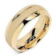Tungsten Rings for Men Women Gold Wedding Band Sandblasted Finish Dome Edge Sizes 6-16 (Tungsten, 7.5)