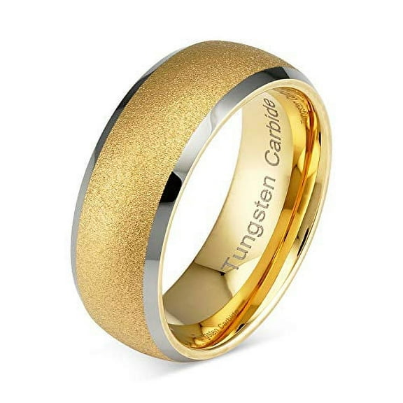 Tungsten Rings for Men Women Gold Wedding Band Sandblasted Silver Edge Sizes 6-16 (Tungsten, 6.5)