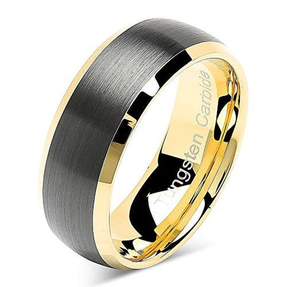 Tungsten Rings for Men Women Wedding Band Black Matte Gold Dome Edge Sizes 6-16 (Tungsten, 8.5)