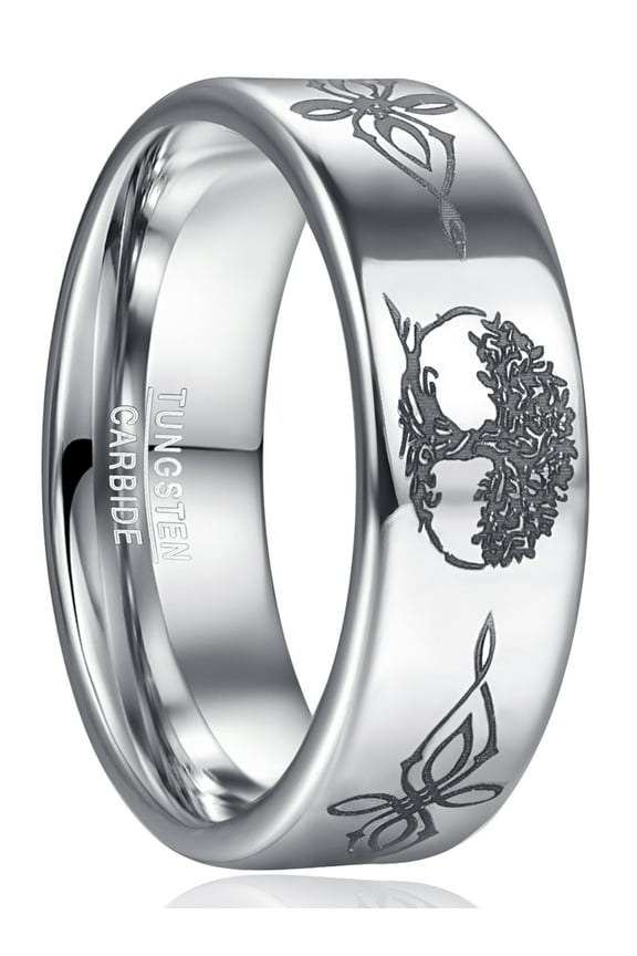 Tungsten Rings for Men Women Wedding Band Tree of Life Celtic Knot Polished Finish Promise Ring Comfort Fit Size 7-12