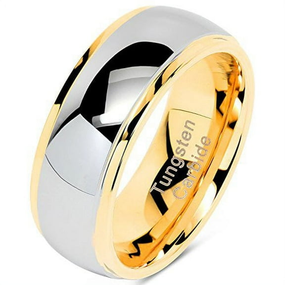 Tungsten Rings for Men Women Wedding Band Two Tone Gold Silver Engagement Sizes 6-16 (Tungsten, 10)