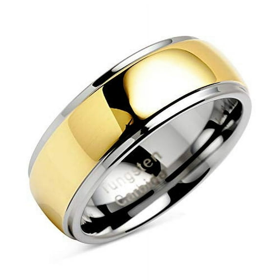 Tungsten Rings for Men Women Wedding Band Two Tones Gold Mirror Finish Sizes 6-16 (Tungsten, 10.5)