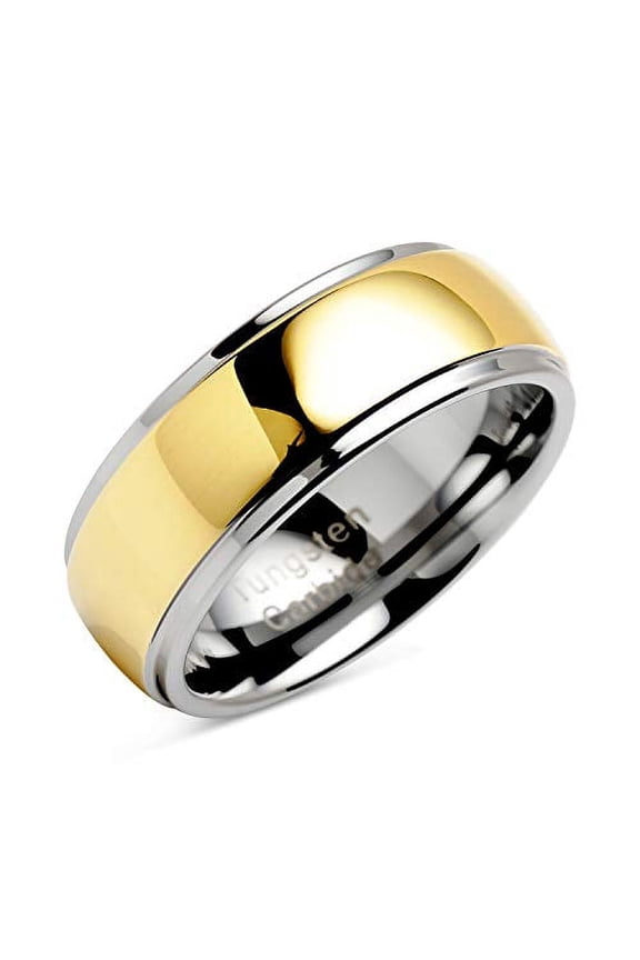 Tungsten Rings for Men Women Wedding Band Two Tones Gold Mirror Finish Sizes 6-16 (Tungsten, 13)