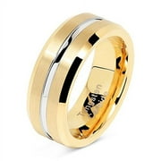 Tungsten Rings for Mens Gold Wedding Bands Silver Grooved Two Tone 8mm Wide Size 6-16 (Tungsten, 12.5)
