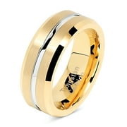 Tungsten Rings for Mens Gold Wedding Bands Silver Grooved Two Tone 8mm Wide Size 6-16 Tungsten, 8