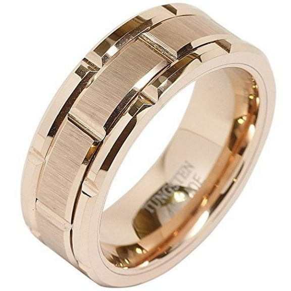 Tungsten Rings for Mens Wedding Band Rose Gold Brick Pattern Engagement Promise Jewelry Size 6-16 (Tungsten, 10.5)