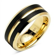 100S JEWELRY Tungsten Rings for Mens Wedding Bands Black Matte Gold Grooved Center Size 6-16 (Tungsten, 12)