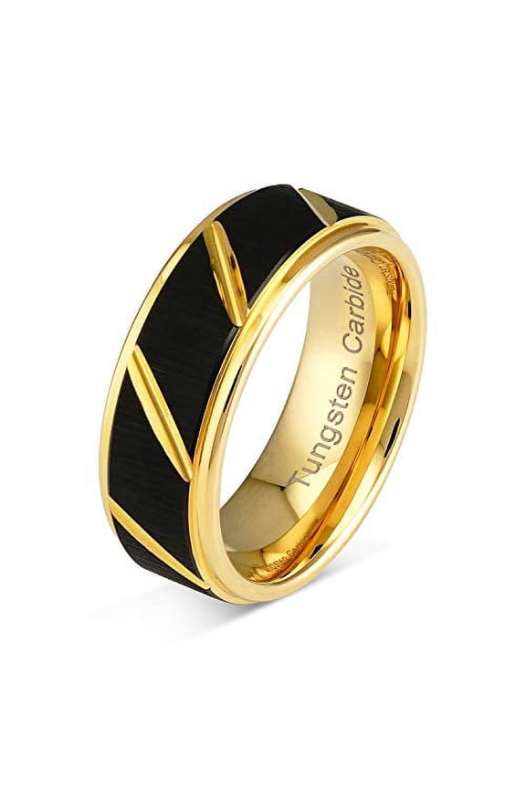 Tungsten Rings for Mens Wedding Bands Black Matte Multiple Grooves Size 6-16 (Tungsten, 10)
