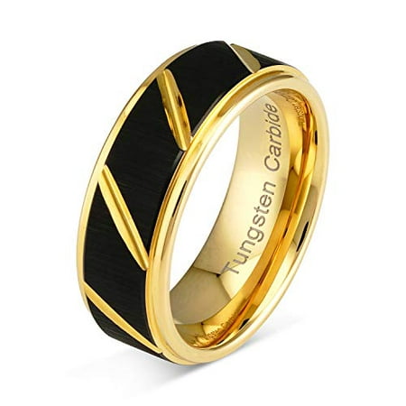 Tungsten Rings for Mens Wedding Bands Black Matte Multiple Grooves Size 6-16 (Tungsten, 11)