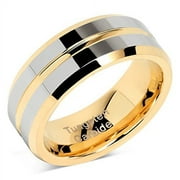 Tungsten Rings for Mens Wedding Bands Gold Silver Two Tone Grooved Center Line Size 6-16 Tungsten, 10
