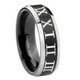 thumbnail image 1 of Tungsten Roman Numeral 8mm Brushed Black 2 Tone Beveled Edges Men Ring, 1 of 1