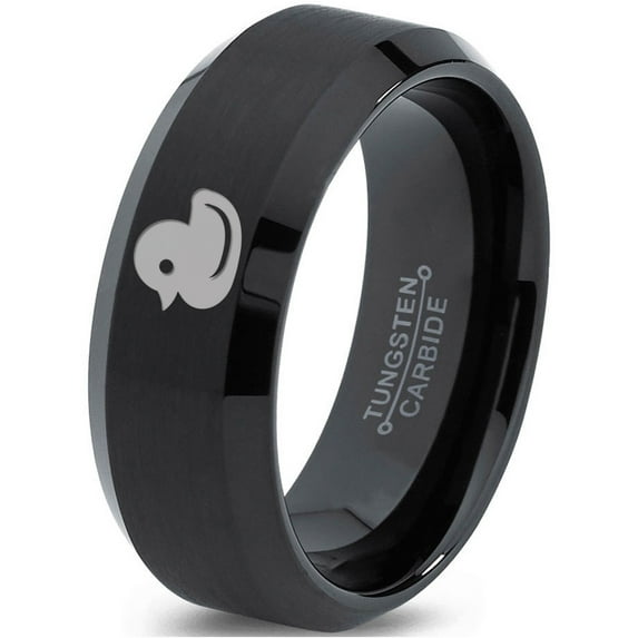 Tungsten Rubber Ducky Duck Band Ring 8mm Men Women Comfort Fit Black Beveled Edge Brushed Polished