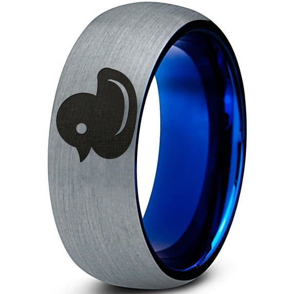 Tungsten Rubber Ducky Duck Band Ring 8mm Men Women Comfort Fit Blue Dome Brushed Gray Polished