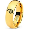thumbnail image 1 of Tungsten Rugby Crest Band Ring 7mm Men Women Comfort Fit 18k Yellow Gold Dome Polished, 1 of 4