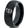 thumbnail image 1 of Tungsten Rugby Crest Band Ring 8mm Men Women Comfort Fit Black Dome Brushed Polished, 1 of 4