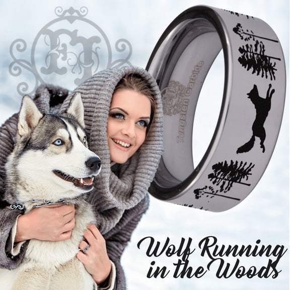 Tungsten Running Wolf Ring