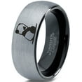 thumbnail image 1 of Tungsten Sad Panda Sitting Watching Band Ring 8mm Men Women Comfort Fit Black Dome Brushed Gray Polished, 1 of 4