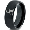 thumbnail image 1 of Tungsten Sad Panda Sitting Watching Band Ring 8mm Men Women Comfort Fit Black Dome Brushed Polished, 1 of 4