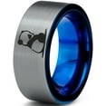 thumbnail image 1 of Tungsten Sad Panda Sitting Watching Band Ring 8mm Men Women Comfort Fit Blue Flat Cut Brushed Gray Polished, 1 of 4