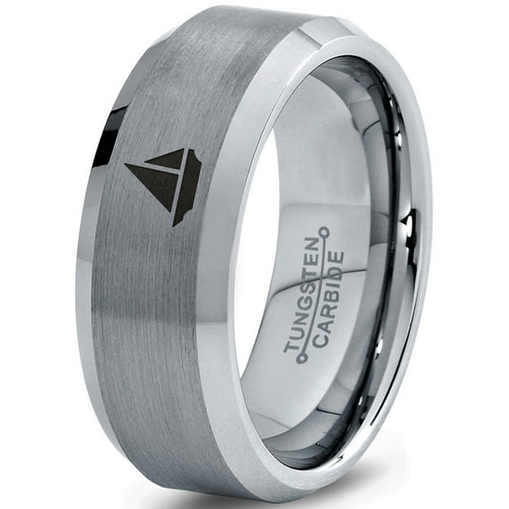 Tungsten Sail Cruiser Speed Boat 2d Art Band Ring 8mm Men Women Comfort Fit Gray Bevel Edge Brushed Polished