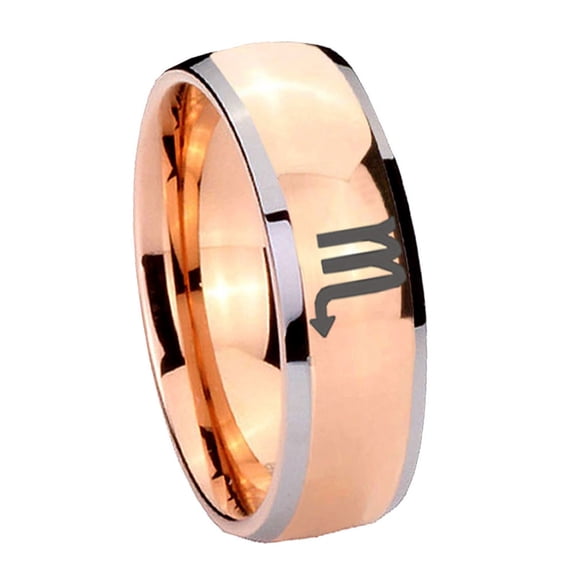 Tungsten Scorpio Horoscope 8mm Shinny Rose Gold Two Tone Dome Men Ring