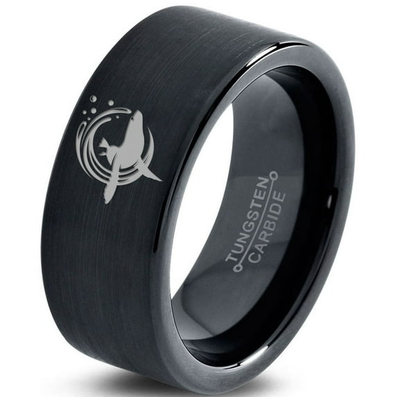 Tungsten Sea Lion Otariinae Foreflippers Swimming Band Ring 9mm Men Women Comfort Fit Black Flat Cut Brushed Polished