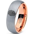 thumbnail image 1 of Tungsten Security Fingerprint Scan Band Ring 7mm Men Women Comfort Fit 18k Rose Gold Dome Brushed Gray Polished, 1 of 4