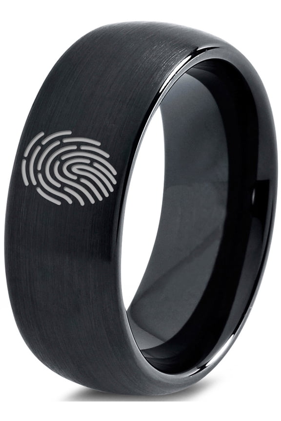 Tungsten Security Fingerprint Scan Band Ring 8mm Men Women Comfort Fit Black Dome Brushed Polished